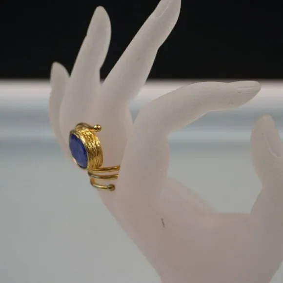 Statement Ring Open Loop Wrap With Blue Stone Inlaid Size 7.5 - Picture 10 of 11